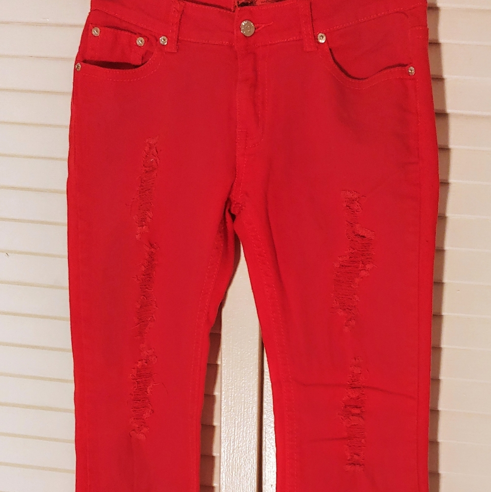 Red Distressed Style Jeans - Picture 12 of 12